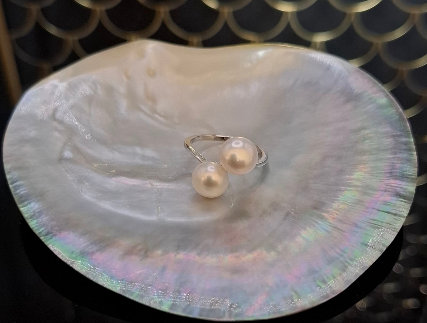 Double freshwater pearl ring