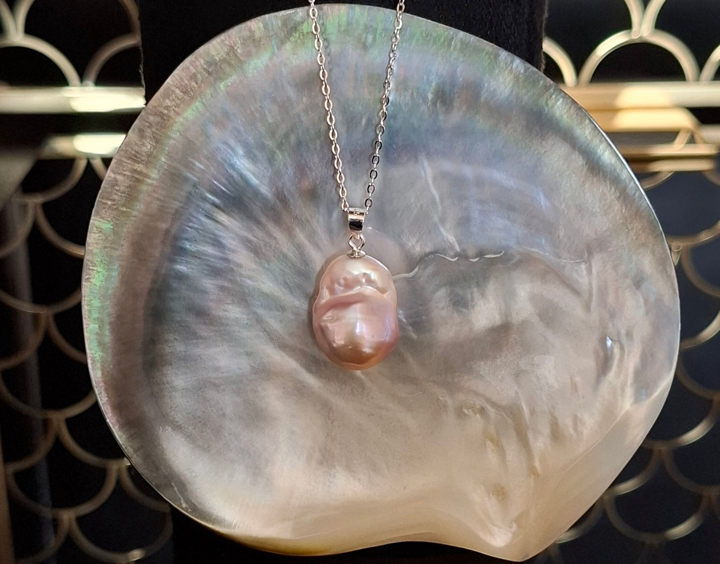 Purple baroque pearl pendant