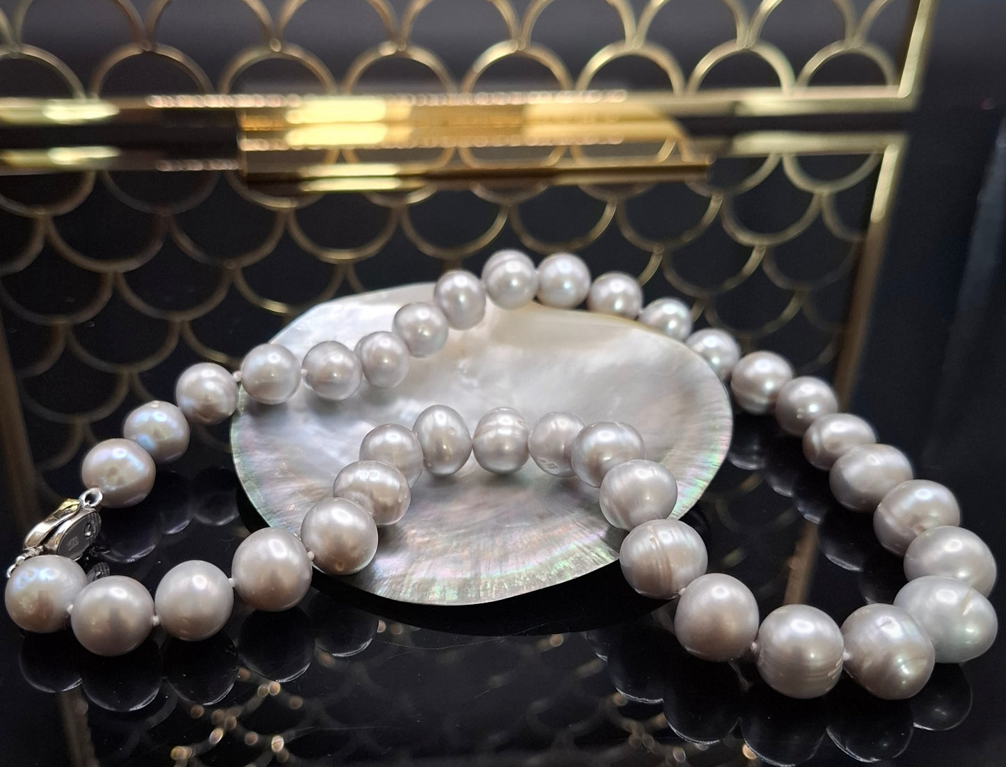 Freshwater grey big pearl necklace