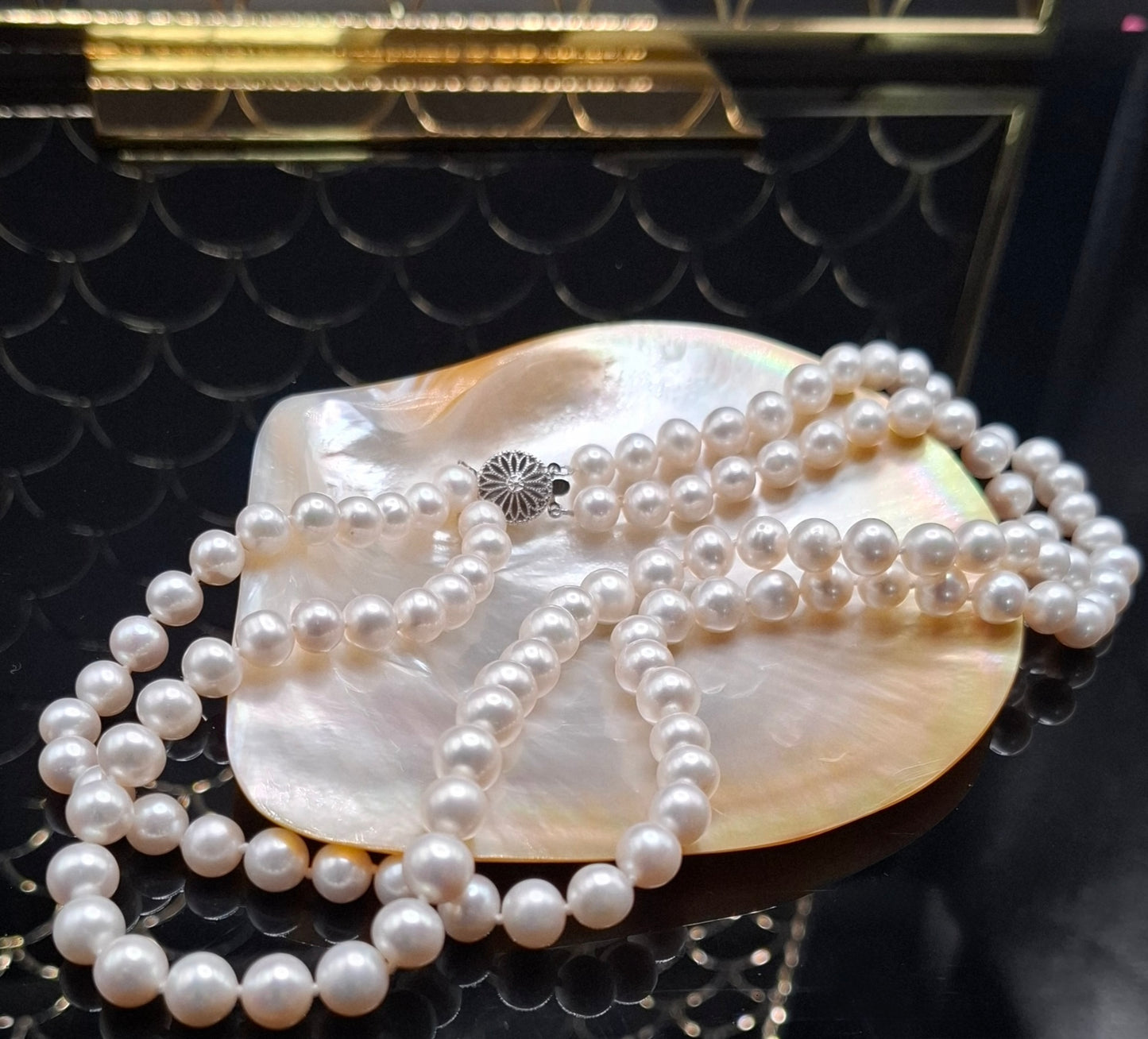Double row pearl necklace