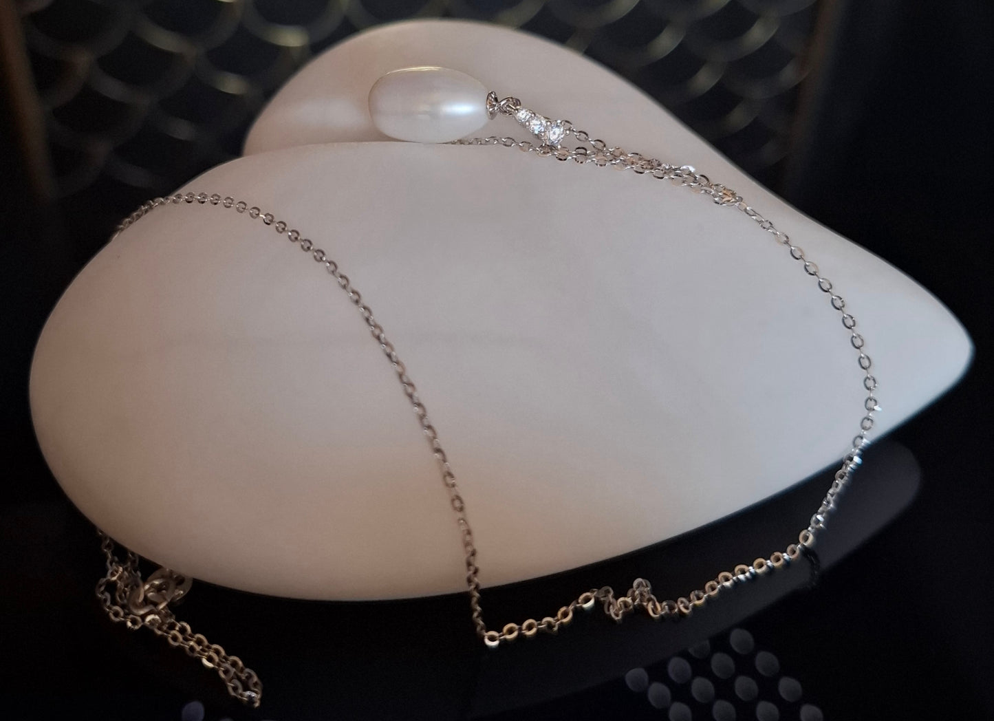 Freshwater rice pearl silver necklace