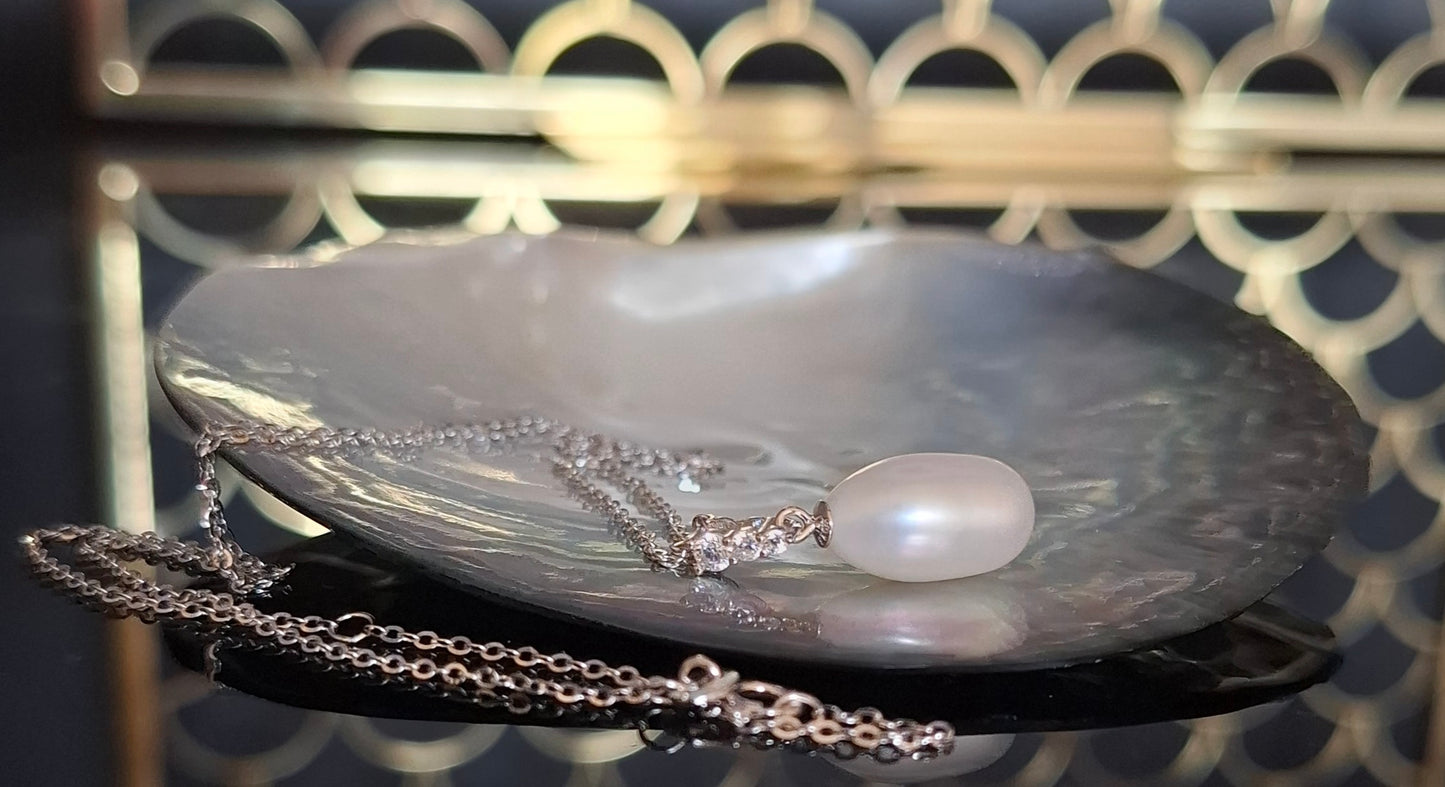 Freshwater rice pearl silver necklace