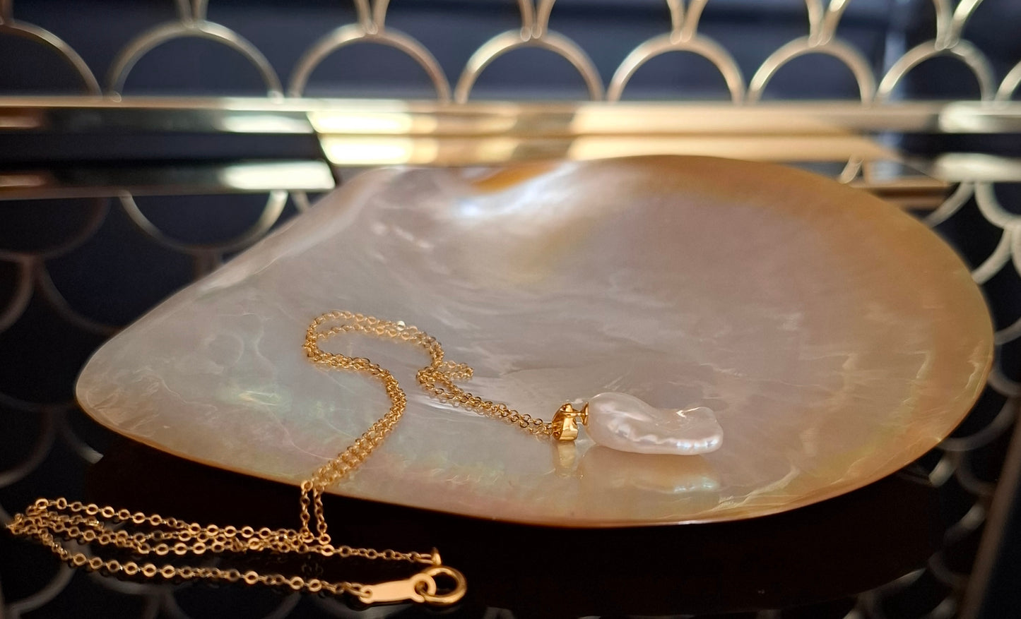 Keshi pearl gold necklace