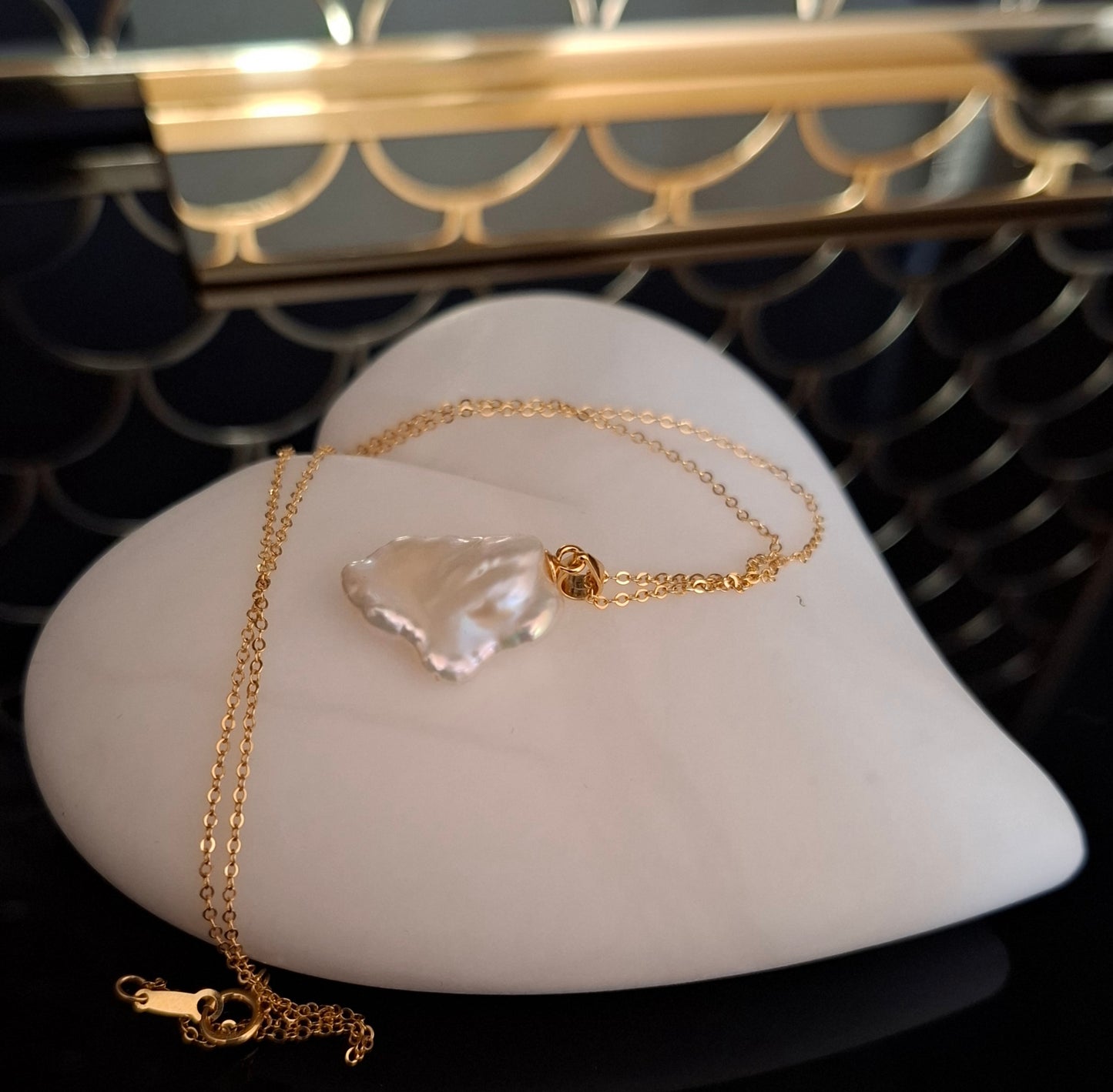 Keshi pearl gold necklace