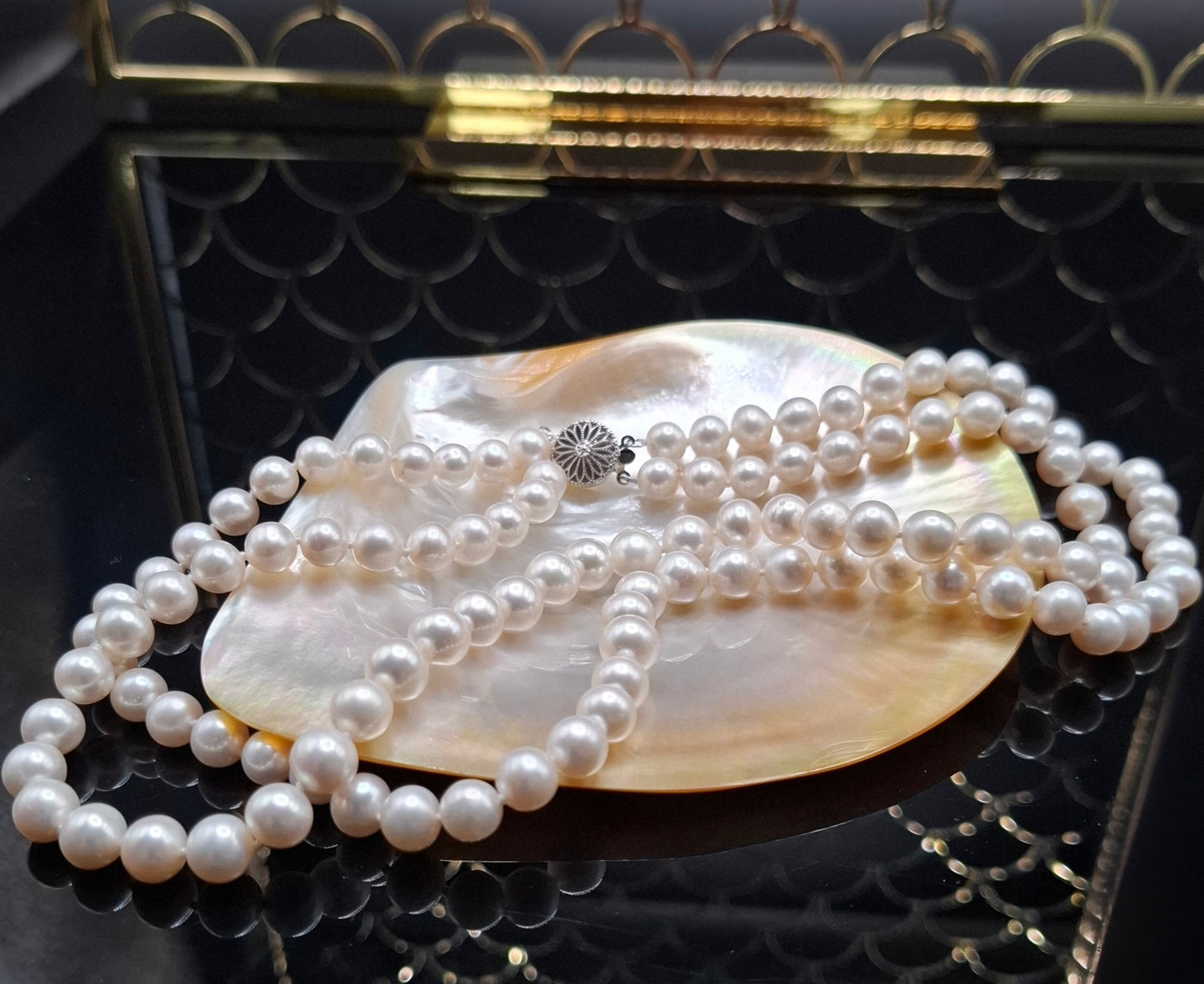 Double row pearl necklace