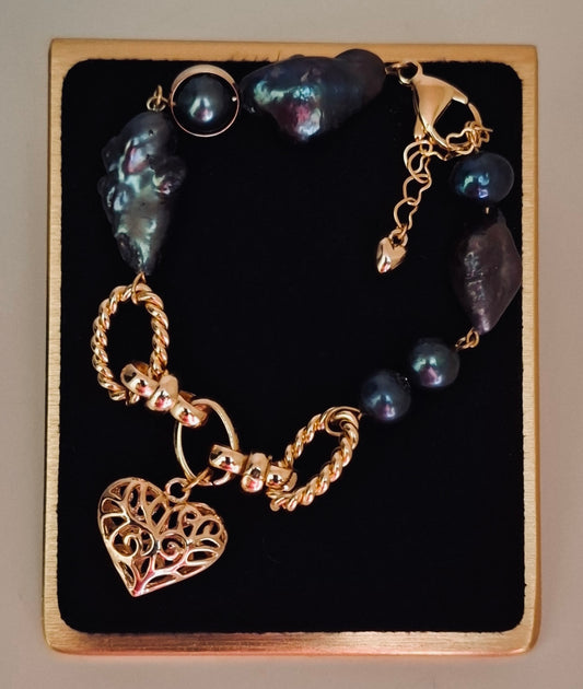 Natural cultured Baroque Pearl gold Bracelet With Extender