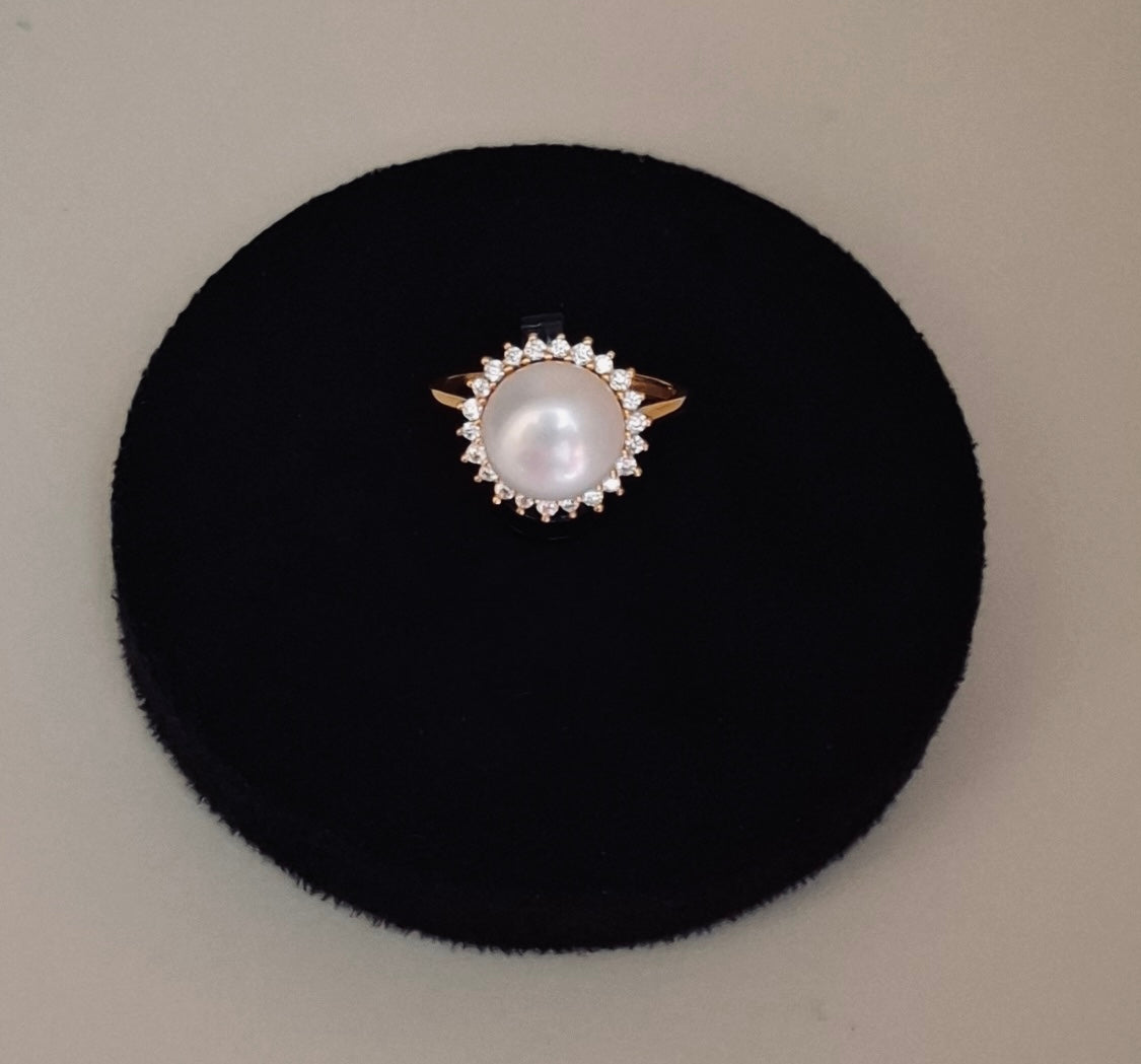 Big freshwater pearl gold ring