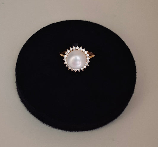 Big freshwater pearl gold ring