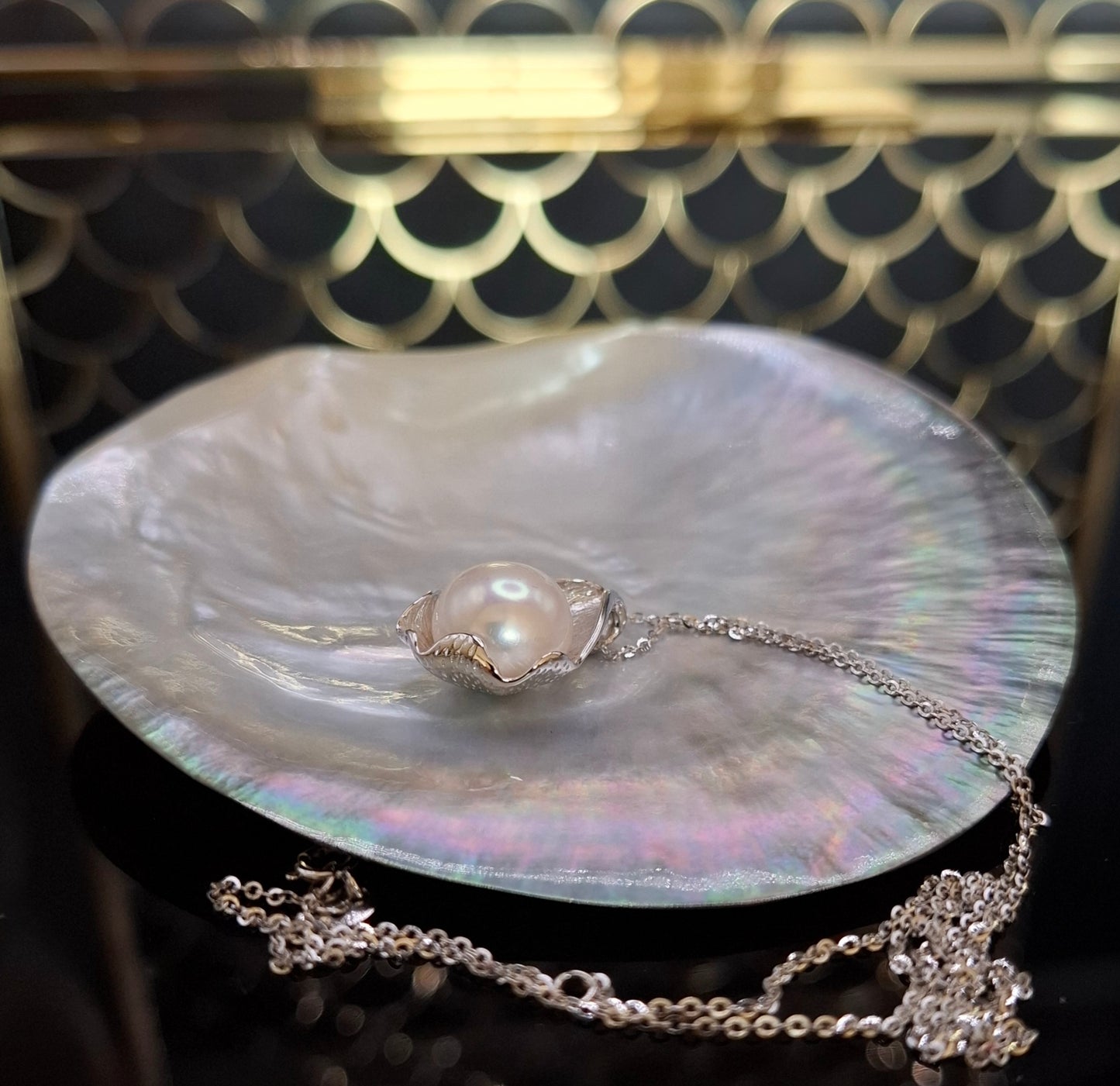 Lotus flower silver pendant necklace